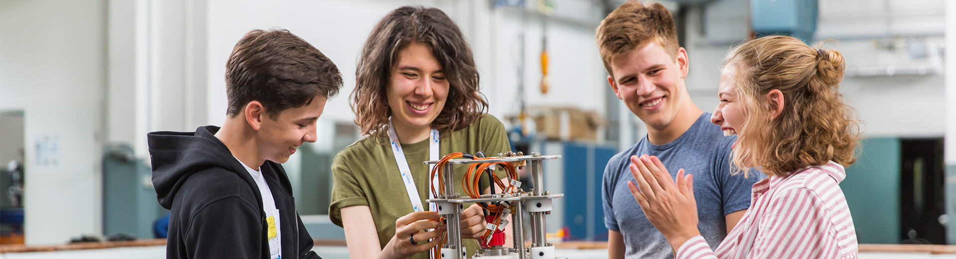 Students in a research building