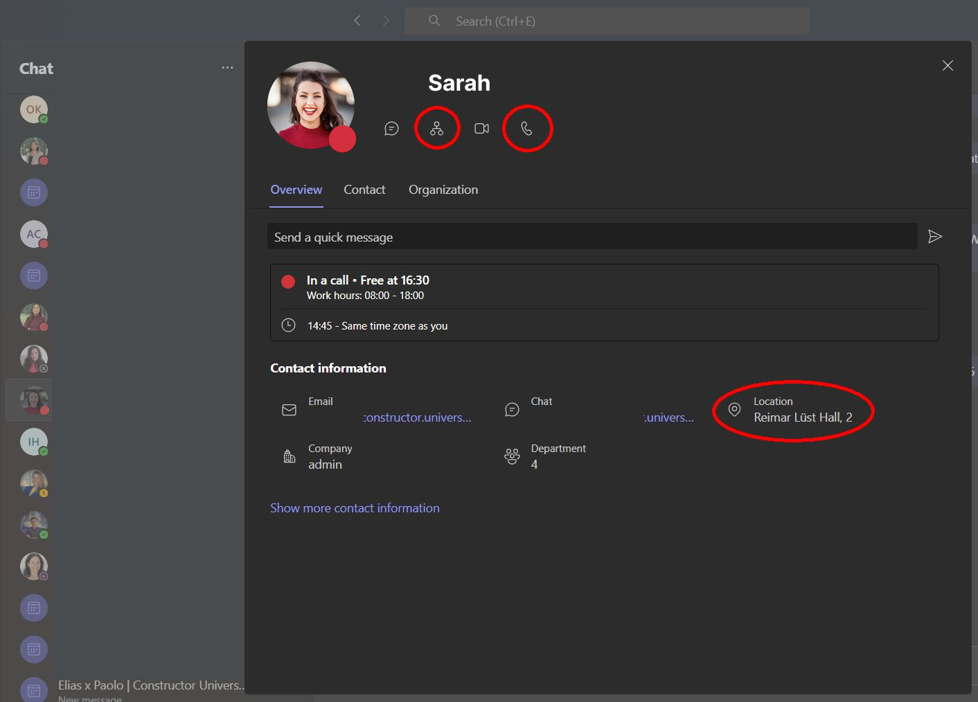 Teams person's details