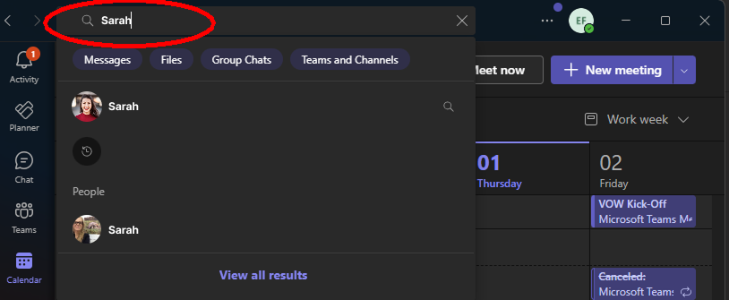 Teams search bar