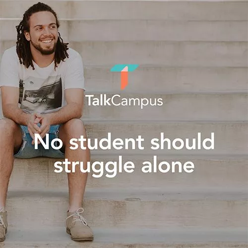 TalkCampus ad banner - Text: No student should struggle alone